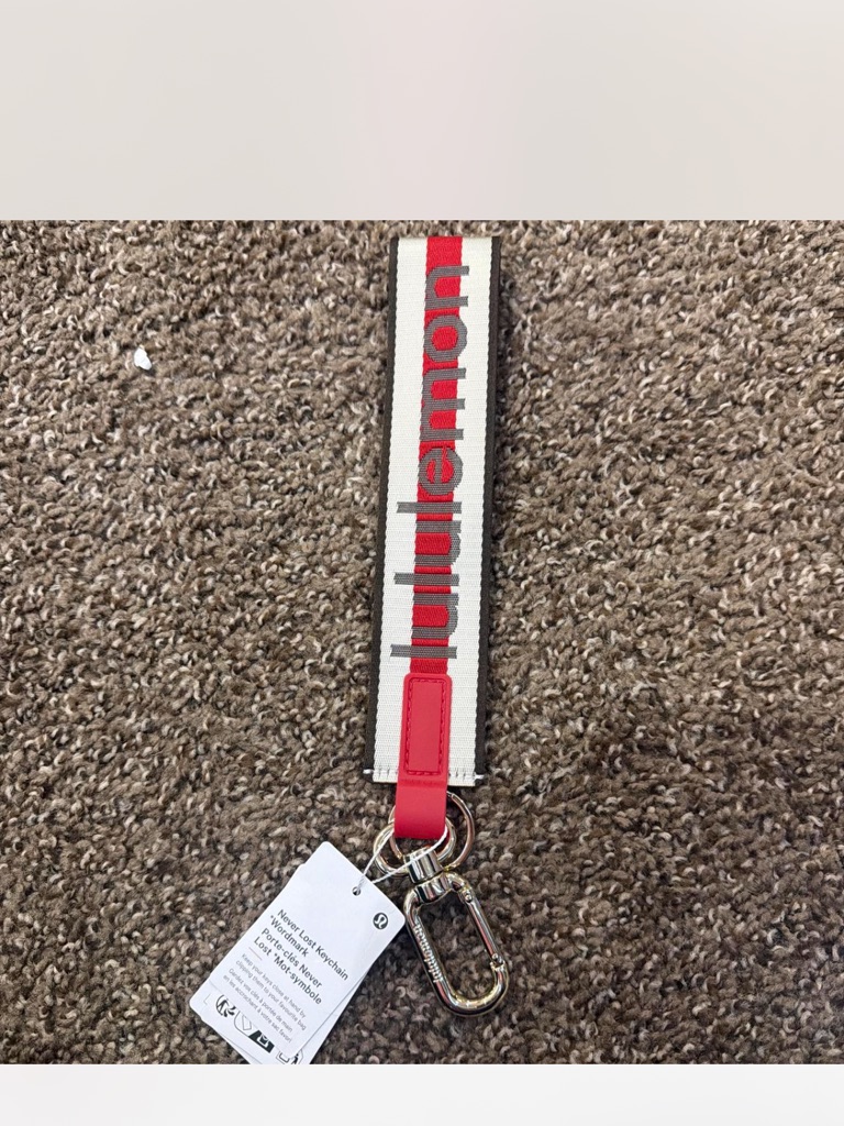Lululemon Athletica Red And White Keychain Strap With Silver Hardware
